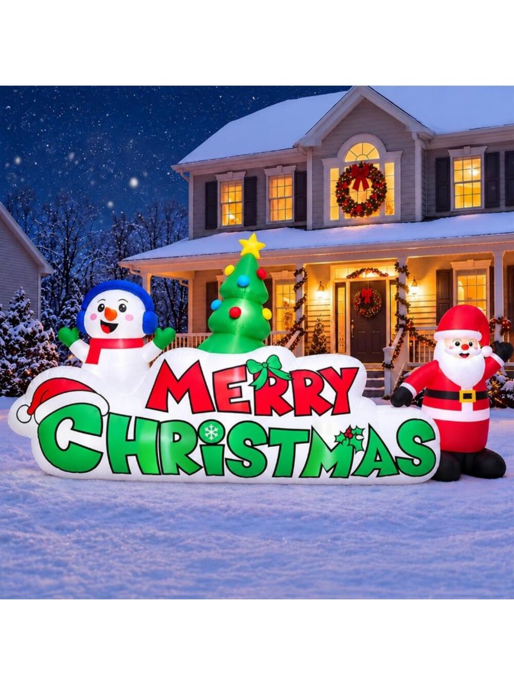 9.5FT Christmas Inflatable Outdoor Decoration Santa & Snowman